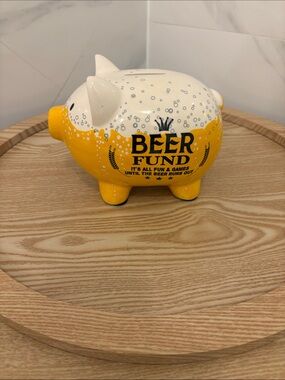 Beer Fund Yellow & White Piggy Bank - Home Dining Savings Jar